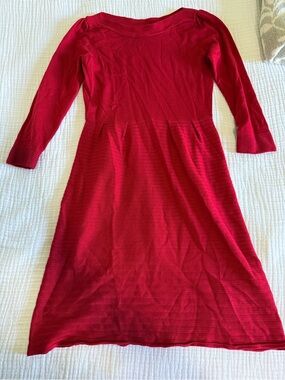 The Limited Bright Red Ribbed Quarter Sleeve Dress